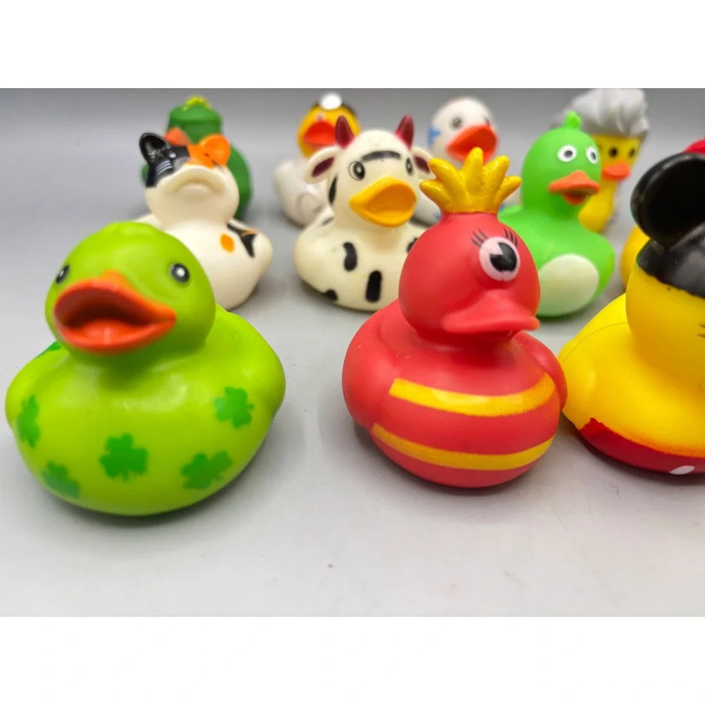 Assorted Novelty Rubber Ducks Lot of 12 Jeep Ducking Cow Cat Doctor Dragon 2in